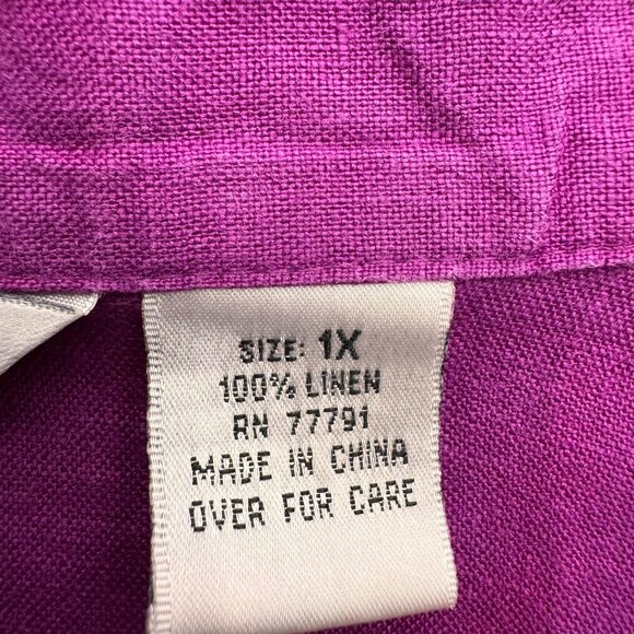 Vtg Linen‎ Shirt Womens 1X Button Up Top Purple Lagenlook V Neck Oversized Tunic - Picture 5 of 8